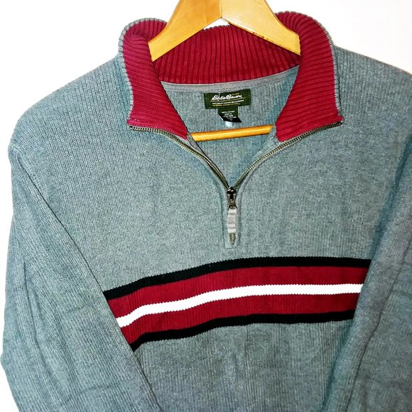 Eddie Bauer Pullover 1/4 Zip Gray w/ stripe XLT - Picture 4 of 7